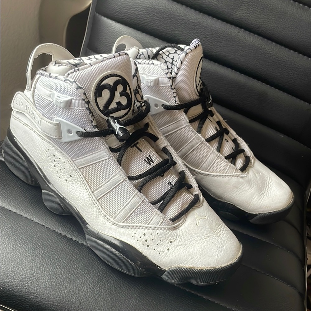 Jordan 6 Rings White and Black Basketball Sneakers